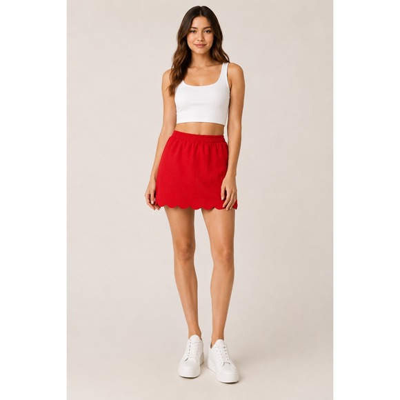 J. Crew Dresses & Skirts - J.Crew Red Scalloped Hem Linen Cotton Blend Mini Skirt Size 12 Pockets